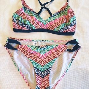 Atheta Woman’s Bikini Moxie Multicolored Racerback Top Size 32DDD With Wire